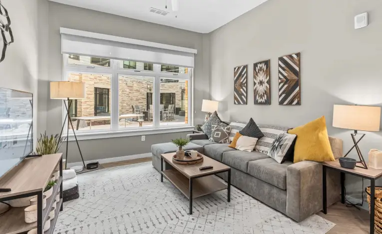 a furnished student apartment living room